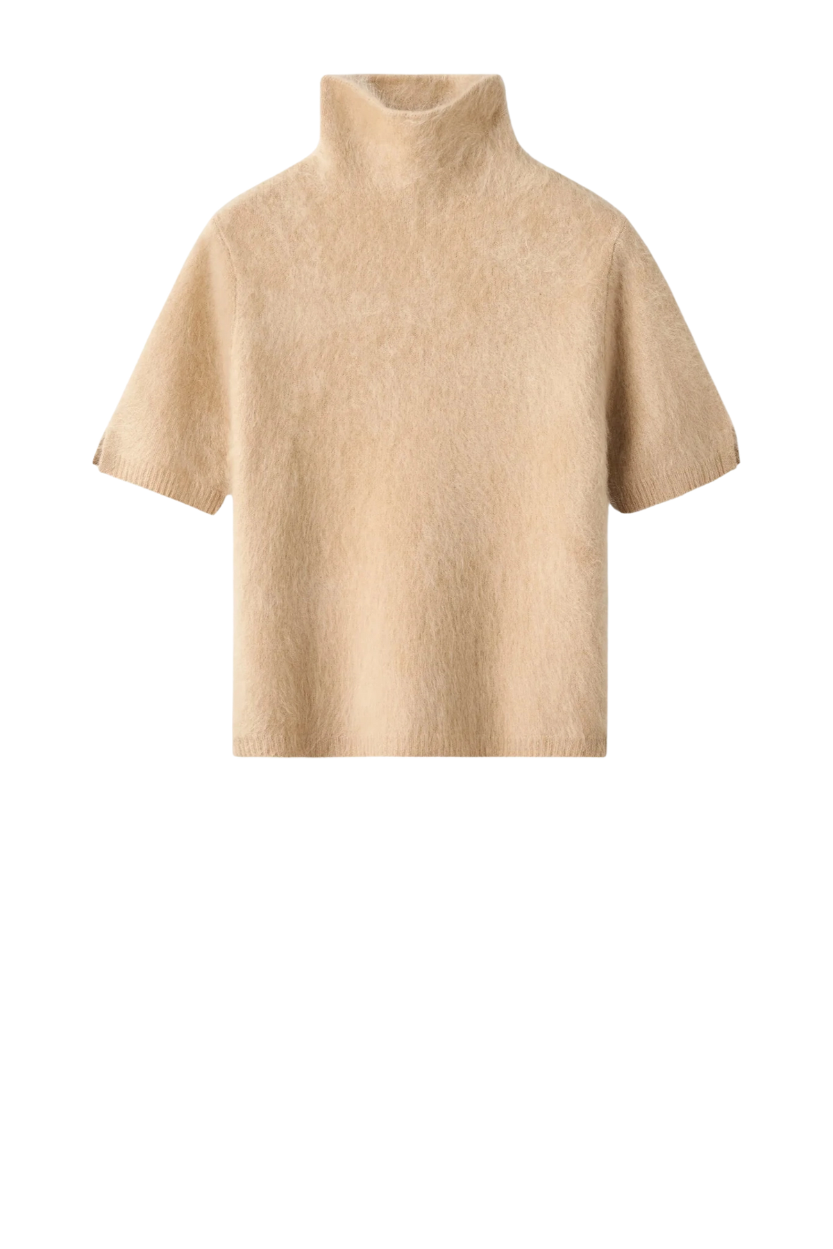 Pullover Brushed Short Sleeve Turtleneck in Camel
