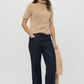 Pullover Brushed Short Sleeve Turtleneck in Camel