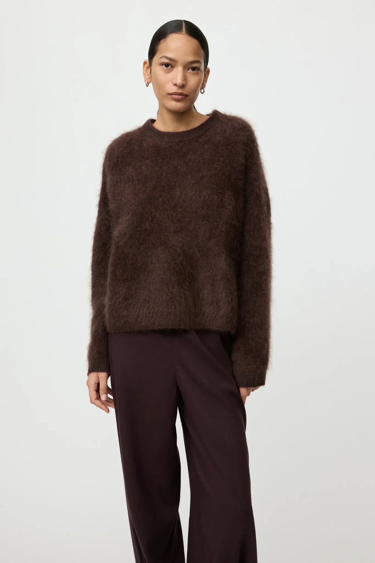 Pullover Brushed Boyfriend Crewneck in Mocha