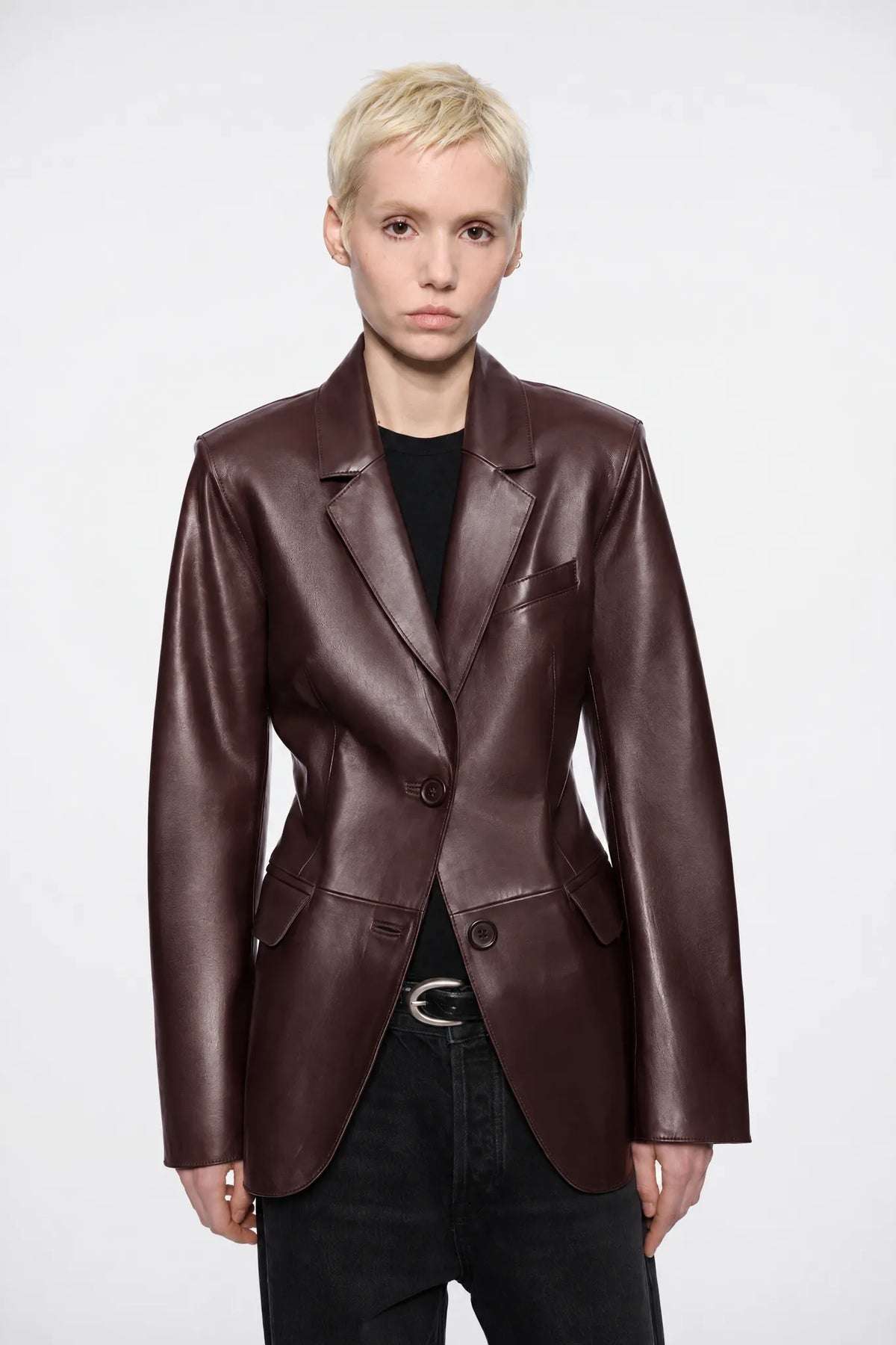 Lederblazer Mina in Deep Burgundy