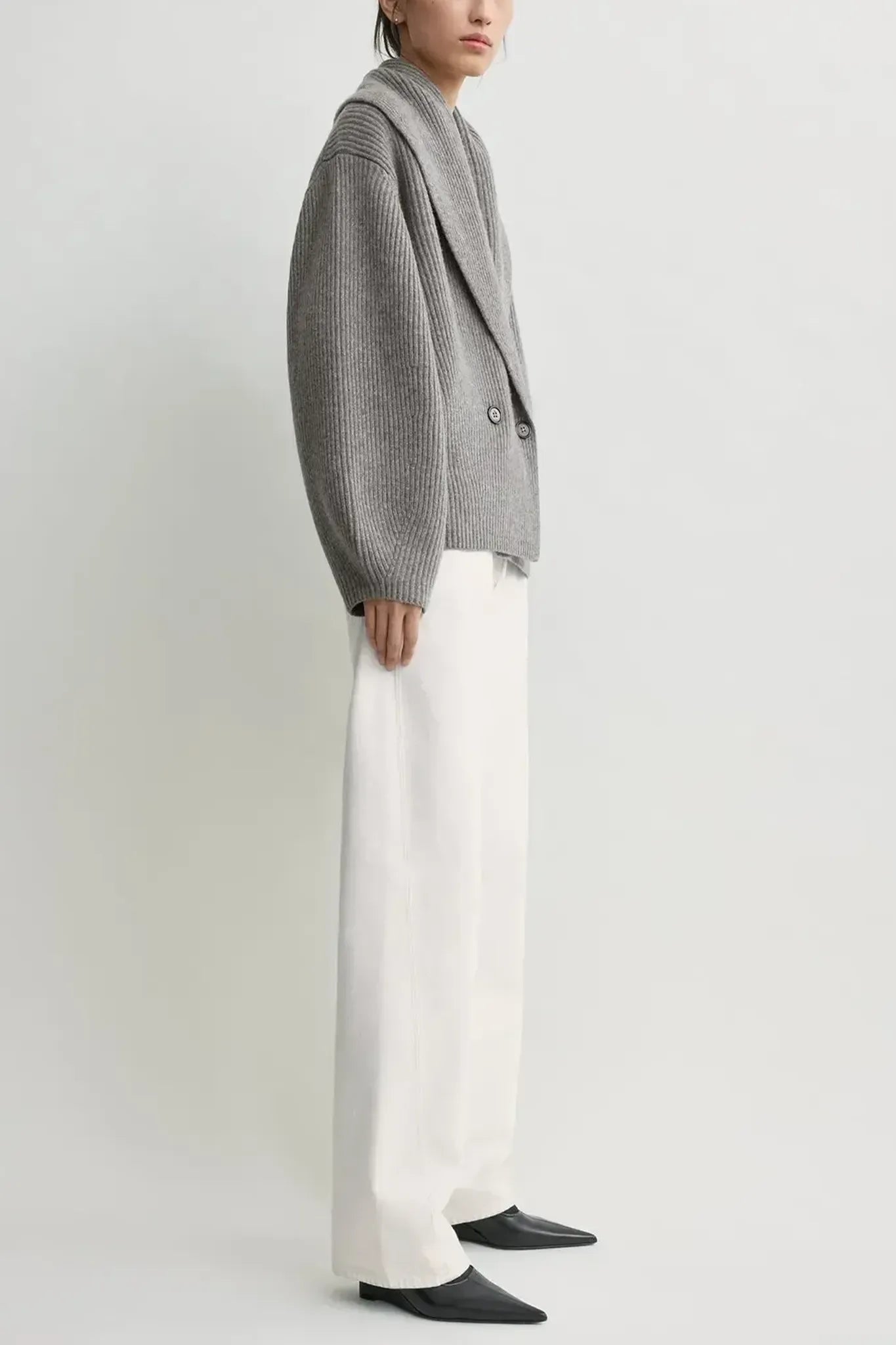 Cardigan Shawl-Lapel in Mid Gray Melange