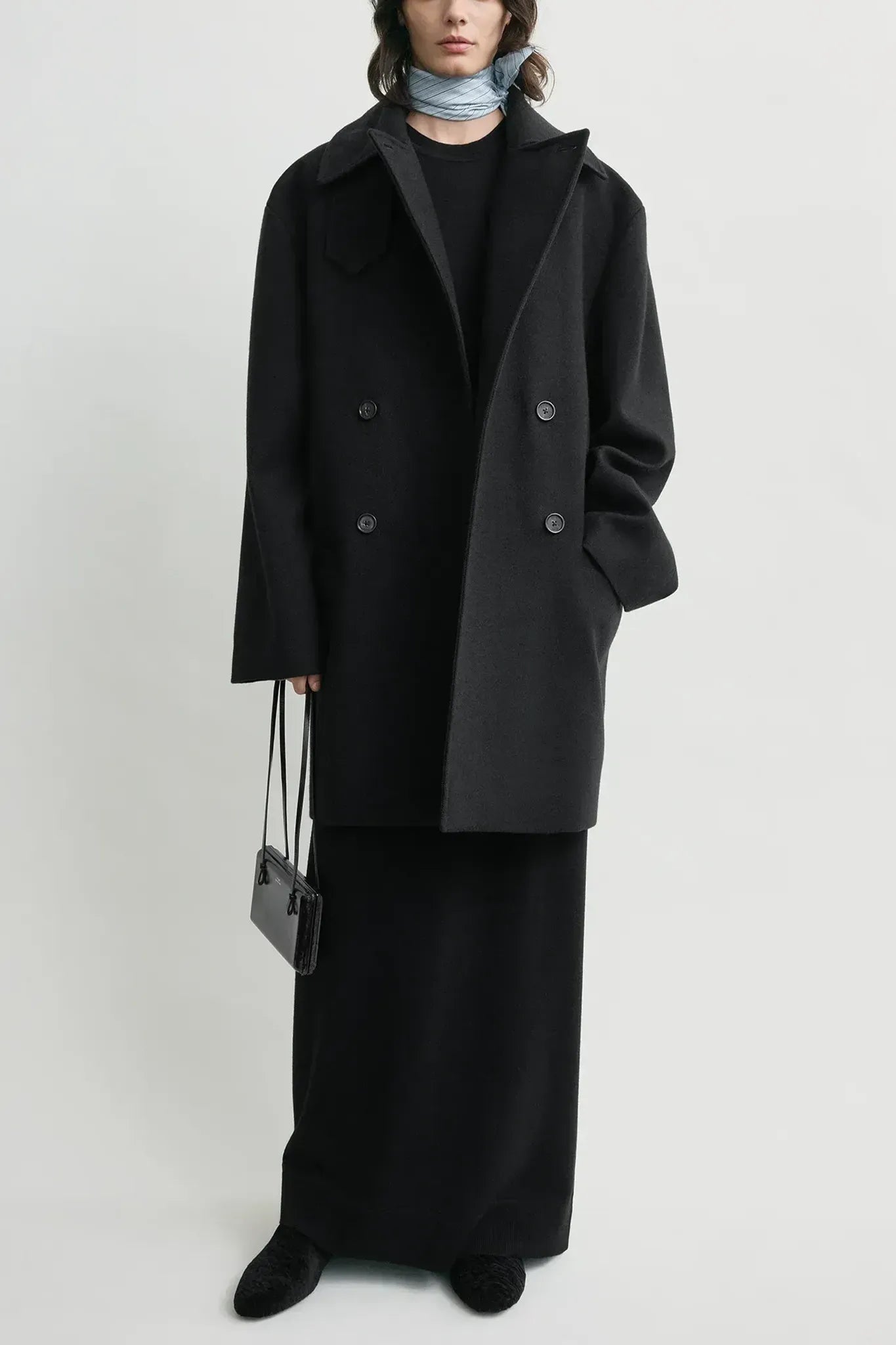 Broad Peacoat Coat in Black