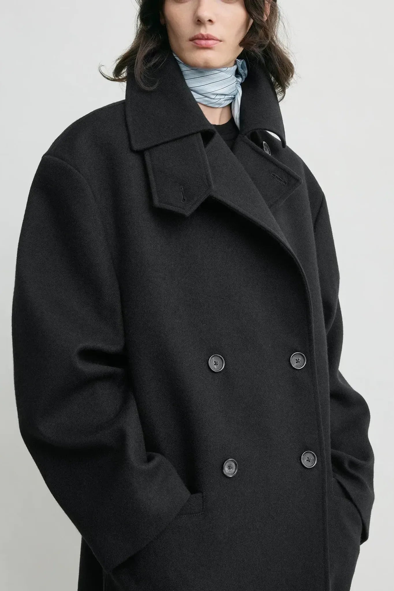 Broad Peacoat Coat in Black